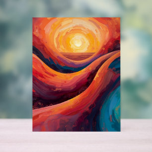 Señal Acrílica Horizonte radiante - Pintura de atardecer con abst