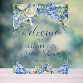 Señal Acrílica Hortensia Azul Rosas Blancas Floral Escritura Bien