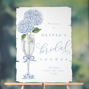 Señal Acrílica Hortensia Azul y Bienvenida Pintada con Champán