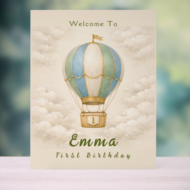 Señal Acrílica Hot Air Balloon First Birthday Acrylic Sign (Neutral )
