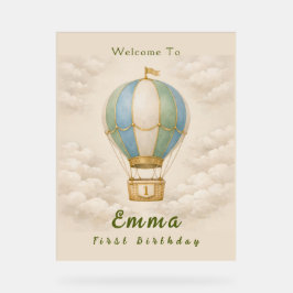 Señal Acrílica Hot Air Balloon First Birthday Acrylic Sign