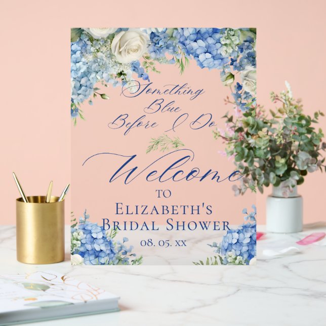 Señal Acrílica Hydrangea Azul Bienvenida a la Despedida de Solter (Boda)