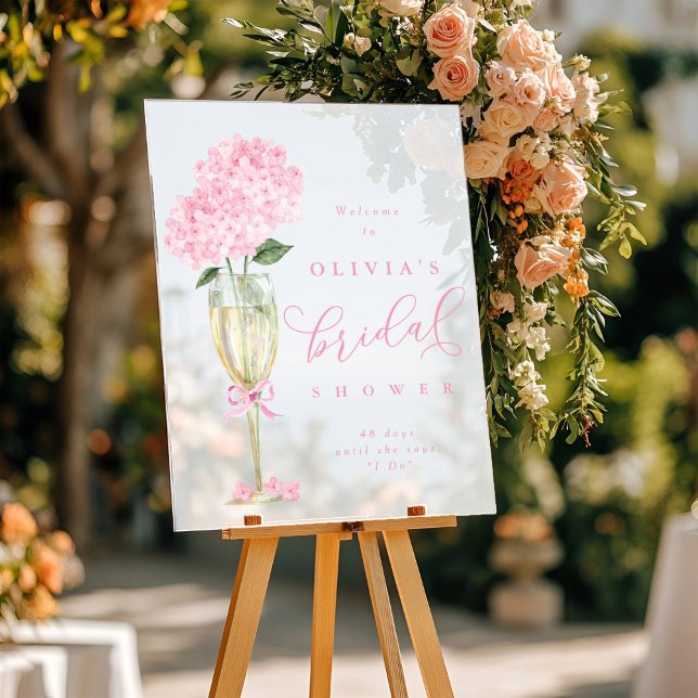 Señal Acrílica Hydrangea rosa y ducha de champán bienvenida con e (Subido por el creador)