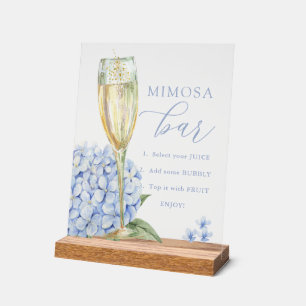 Señal Acrílica Hydrangeas Azules y Barra de Mimosa de Vidrio Dora