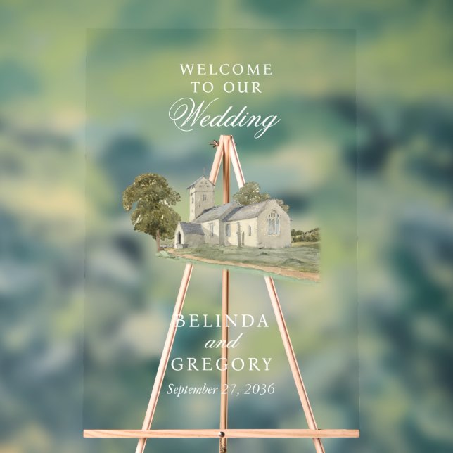 Señal Acrílica Iglesia acuarela Monograma tradicional Boda (Neutral )