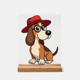 Señal Acrílica Ilustración de dibujo animado de Basset Hound vint