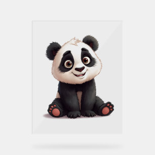 Señal Acrílica Ilustración de dibujos animados de oso panda senta
