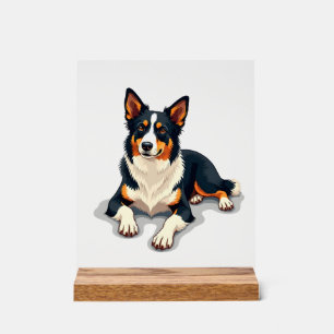 Señal Acrílica Ilustración de retrato de perro Border Collie tric