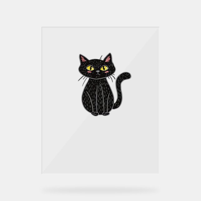 Señal Acrílica Ilustracion Gato Negro, Doodle Cute Cat Classic T- (Anverso)
