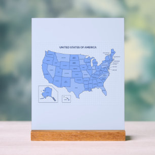 Señal Acrílica Ilustración Mínima del Mapa de Estados Unidos en A