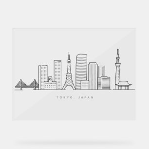 Señal Acrílica Ilustración minimalista del horizonte de Tokio