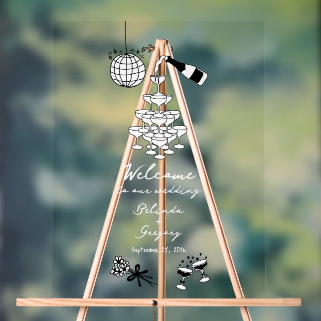 Señal Acrílica Ilustraciones de mano negra dibujados Boda (Neutral )