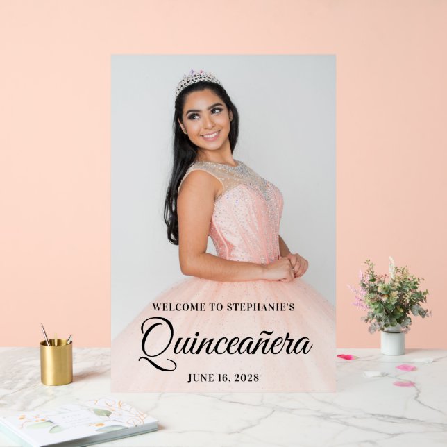 Señal Acrílica Imagen de Quinceañera con guión elegante negro (Boda)