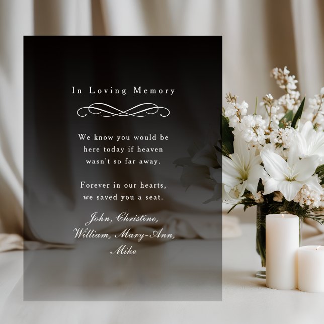 Señal Acrílica "In Loving Memory" Elegant Wedding Memorial  ("In Loving Memory" Elegant Wedding Memorial Black Gradient Acrylic Sign)