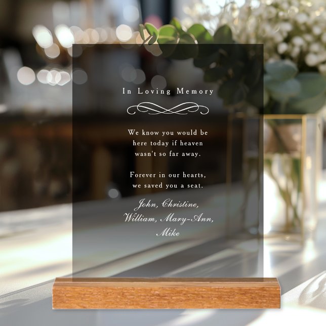 Señal Acrílica "In Loving Memory" Elegant Wedding Memorial  ("In Loving Memory" Elegant Wedding Memorial Black Gradient Acrylic Sign)