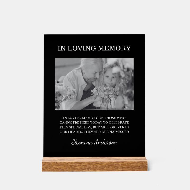 Señal Acrílica In Loving Memory Photo Wedding Black White (Anverso)