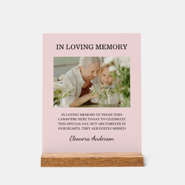 Señal Acrílica In Loving Memory Photo Wedding Pink Blush (Anverso)