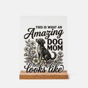 Señal Acrílica Increíble diseño floral vintage de mamá de perro_1