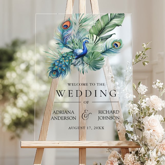 Señal Acrílica Indian Peacock Feathers Wedding Welcome (Subido por el creador)