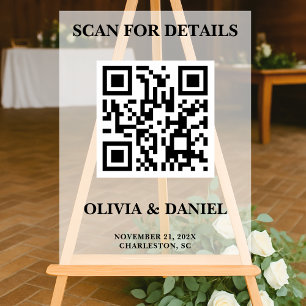 Señal Acrílica Información de Boda de código QR congelada