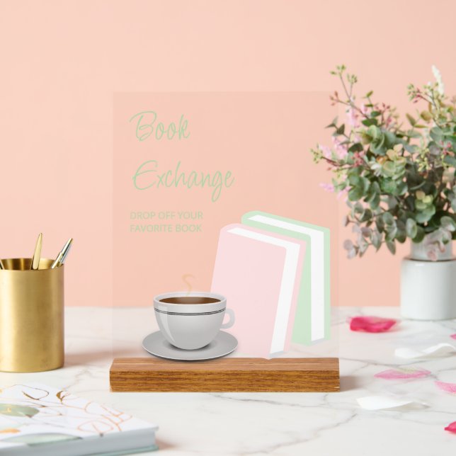 Señal Acrílica Intercambio de Libros de Despedida de Soltera: Té  (Boda)