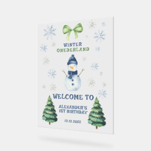 Señal Acrílica Invierno Onederland Muñeco de Nieve 1er Cumpleaños
