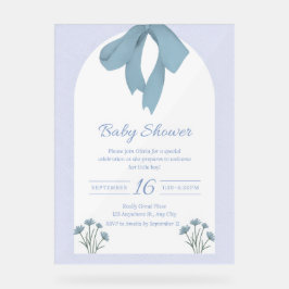 Señal Acrílica Invitación a Baby Shower Bow Blue Bow