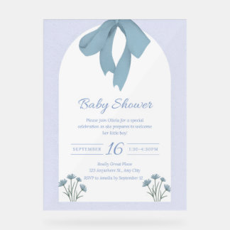 Señal Acrílica Invitación a Baby Shower Bow Blue Bow