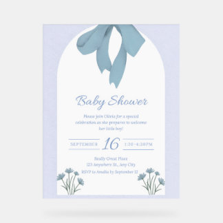 Señal Acrílica Invitación a Baby Shower Bow Blue Bow