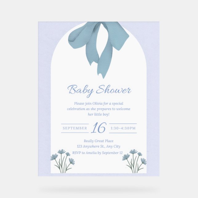 Señal Acrílica Invitación a Baby Shower Bow Blue Bow (Anverso)
