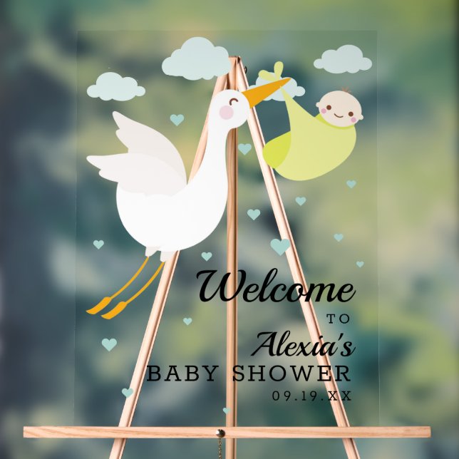 Señal Acrílica Invitación a Baby Shower para Stork Yellow Bundle  (Neutral )