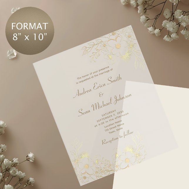 Señal Acrílica Invitación a la boda con flores de oro (Subido por el creador)