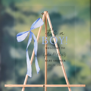 Señal Acrílica Invitación al Baby Shower con Lazo Azul, Invitació