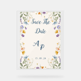 Señal Acrílica Invitación Beige Floral Para Boda