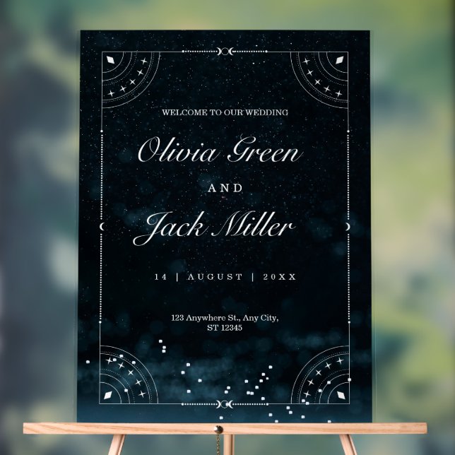 Señal Acrílica Invitación Celestial para Boda de Noche Estrellada (Neutral )