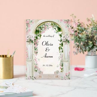 Señal Acrílica Invitación de Boda con Arco Floral Romántico