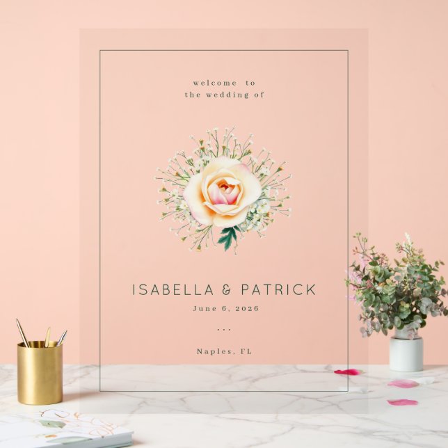 Señal Acrílica Invitación de boda floral melocotón romántico (Boda)
