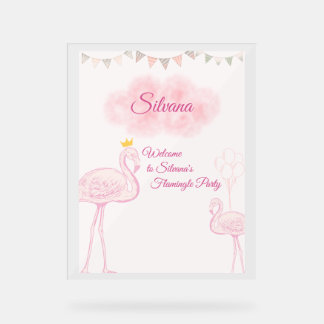 Señal Acrílica Invitación de cumpleaños Boho Flamingo, Princ Whim