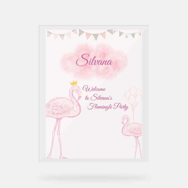 Señal Acrílica Invitación de cumpleaños Boho Flamingo, Princ Whim (Anverso)