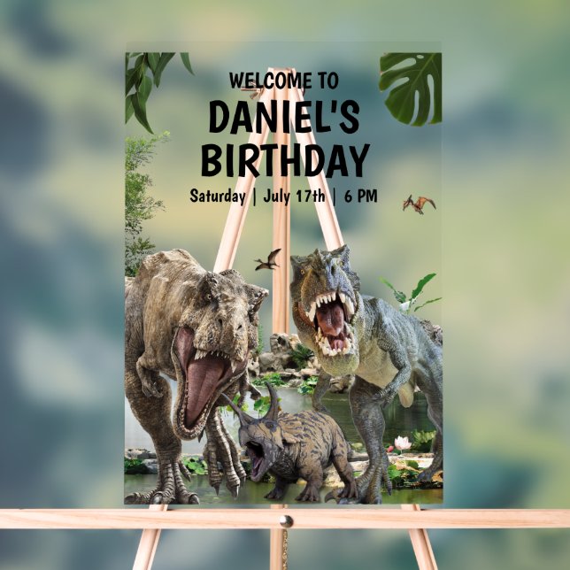 Señal Acrílica Invitación de cumpleaños de dinosaurio Cumpleaños  (Neutral )