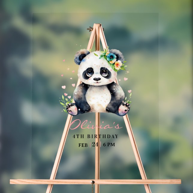 Señal Acrílica Invitación de cumpleaños de Panda, Invitación de c (Neutral )