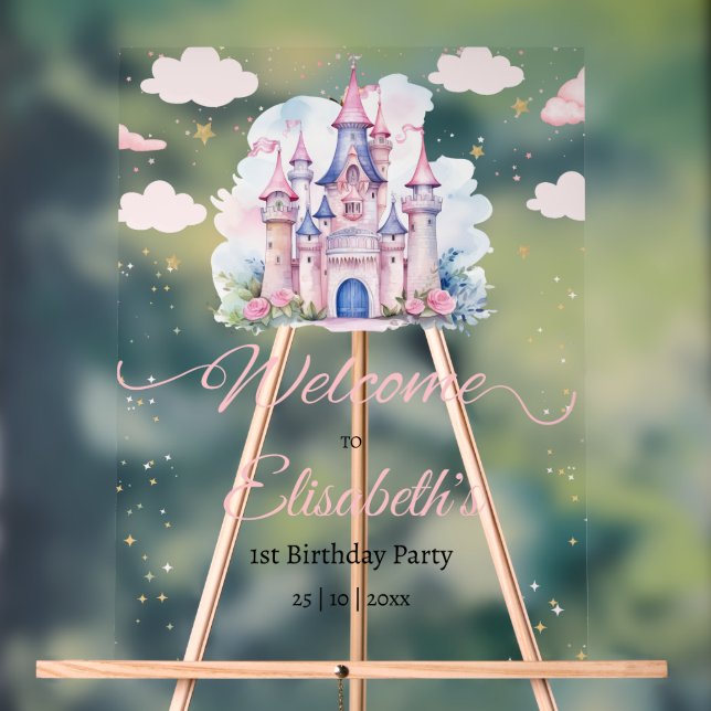 Señal Acrílica invitación de cumpleaños de princesa, pequeña prin (Neutral )