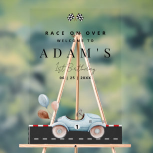 Señal Acrílica Invitación de cumpleaños de Race Car, un cumpleaño