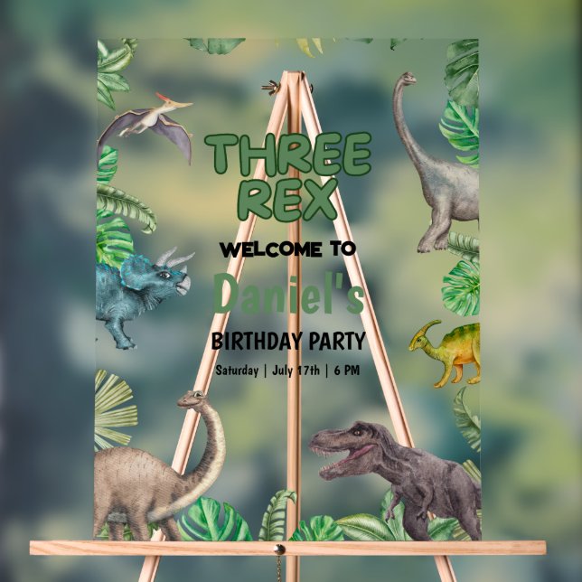 Señal Acrílica Invitación de cumpleaños Dinosaurio Tres rex Fiest (Neutral )