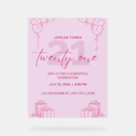 Señal Acrílica Invitación de cumpleaños rosado