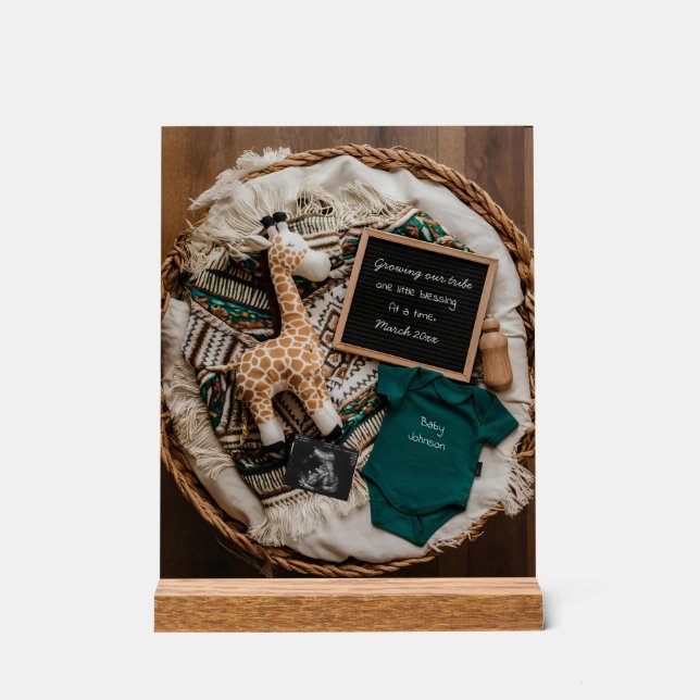 Señal Acrílica Invitación de embarazo boho vintage divertida (Anverso)