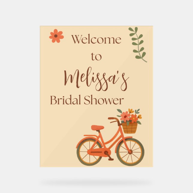 Señal Acrílica Invitación para Despedida de Soltera, Bicicleta Fl (Anverso)
