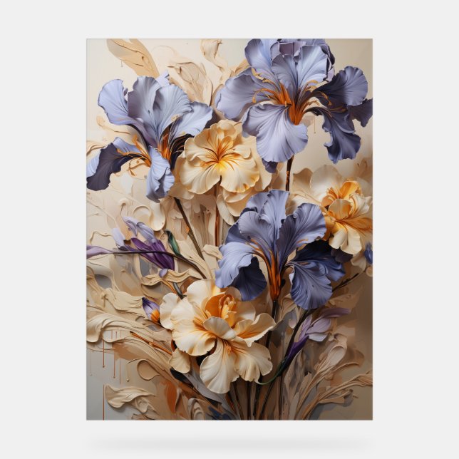 Señal Acrílica Iris Siberiano - Floral Impasto (Anverso)