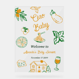 Señal Acrílica Italian Lemon Ciao Baby Pasta & Pizza Baby Shower