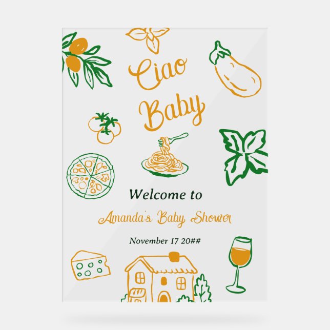 Señal Acrílica Italian Lemon Ciao Baby Pasta & Pizza Baby Shower (Anverso)